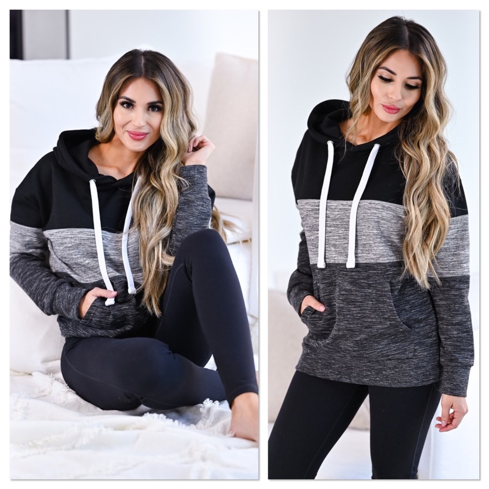 🆕 Black Color Block Brushed Fleece Hoodie